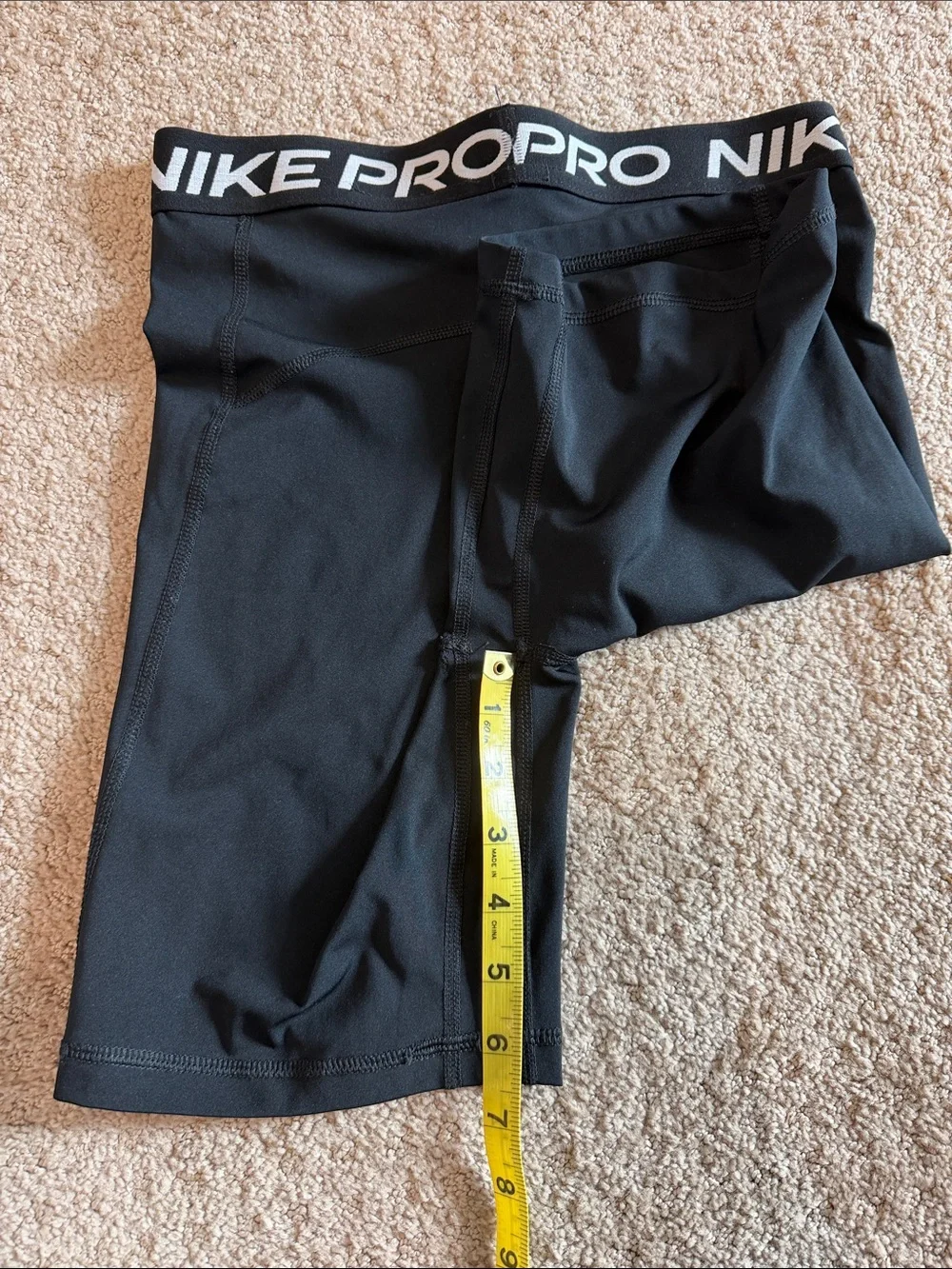 Nike Black Pro Compression Shorts with White Logo approx 6” inseam